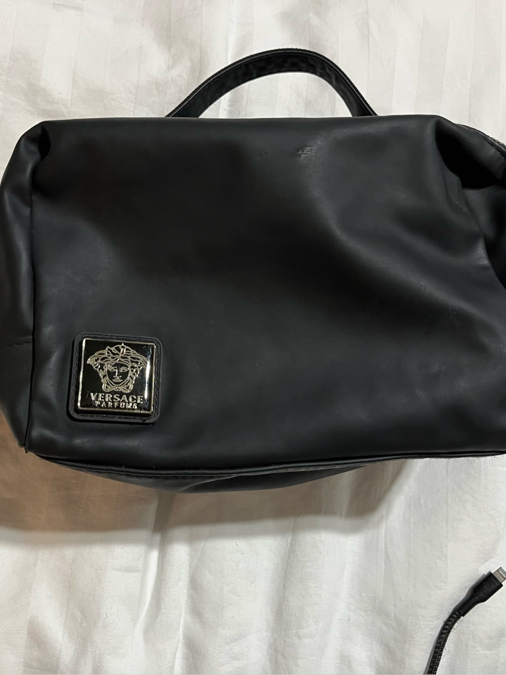 Versace Black Men’s Toiletry Bag with Medusa Logo Plaque